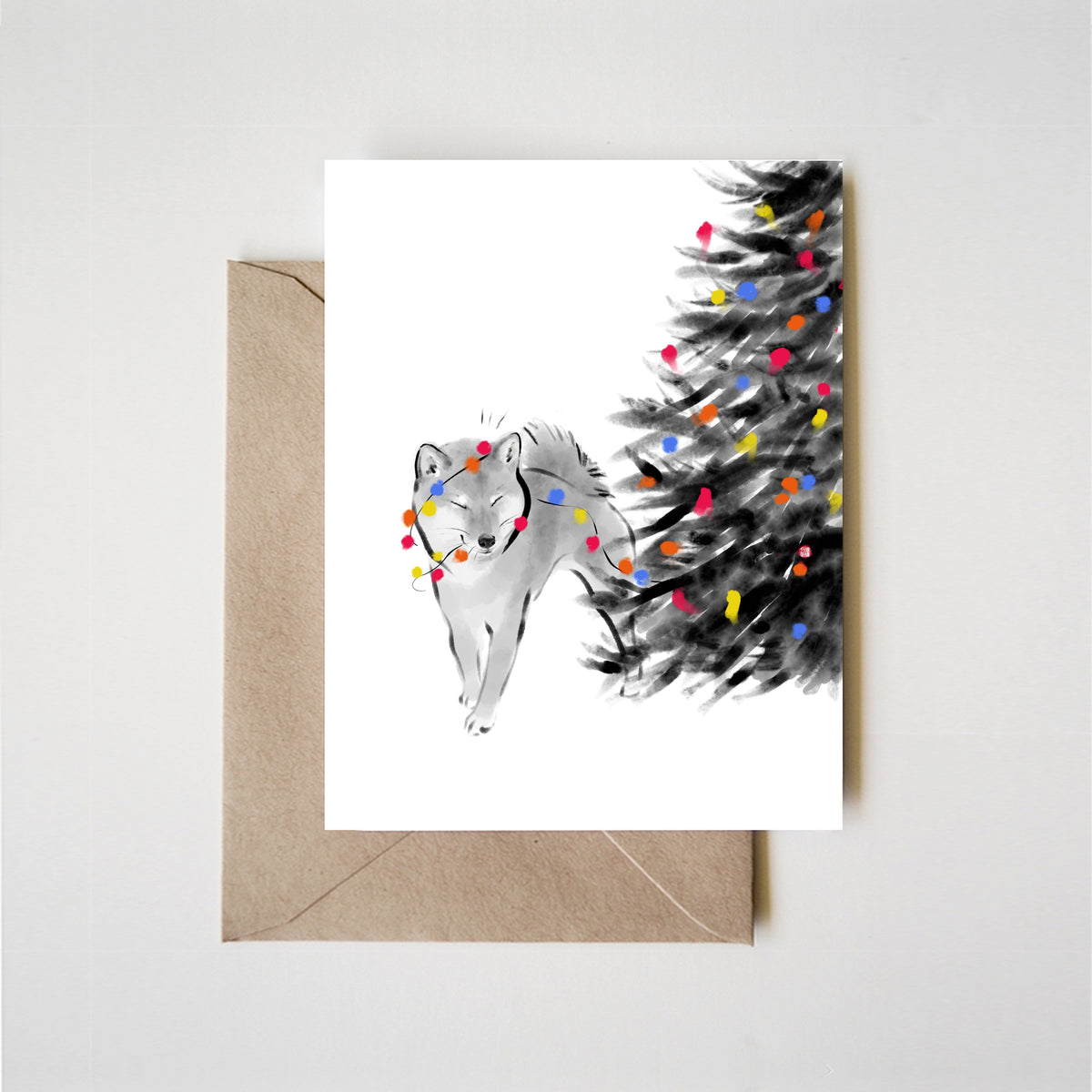 Can I Help? Shiba Inu Christmas Greeting Card | Original Sumi Ink Holiday Pet Lover