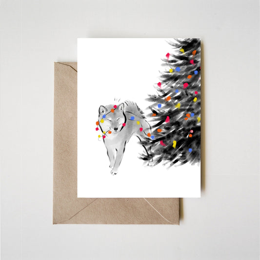 Can I Help? Shiba Inu Christmas Greeting Card | Original Sumi Ink Holiday Pet Lover