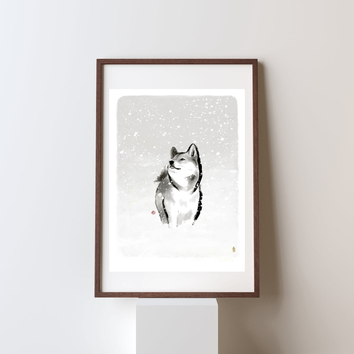 Warm Wishes | Shiba Inu Winter Art Print | Original Sumi Ink Dog Artwork