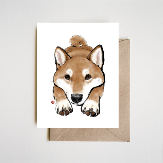 Mochi Cheeks Shiba Inu Greeting Card | Sumi-e Ink Painting Pet illustration Wabi Sabi Asian Brush Zen theme Dog Toy lover Friendship