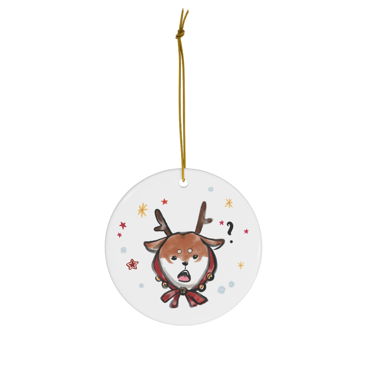 Rudolph Shiba Inu in Scarf Ceramic Ornament | Christmas Tree Deco Holidays Dog Pet Lovers Gift Cute Snow Jingle Bell Star