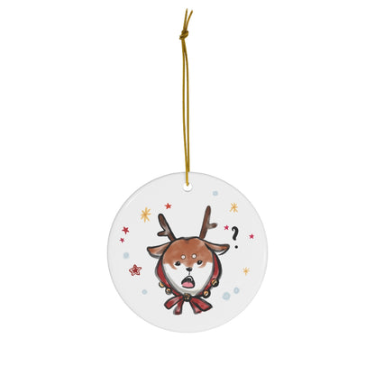 Rudolph Shiba Inu in Scarf Ceramic Ornament | Christmas Tree Deco Holidays Dog Pet Lovers Gift Cute Snow Jingle Bell Star