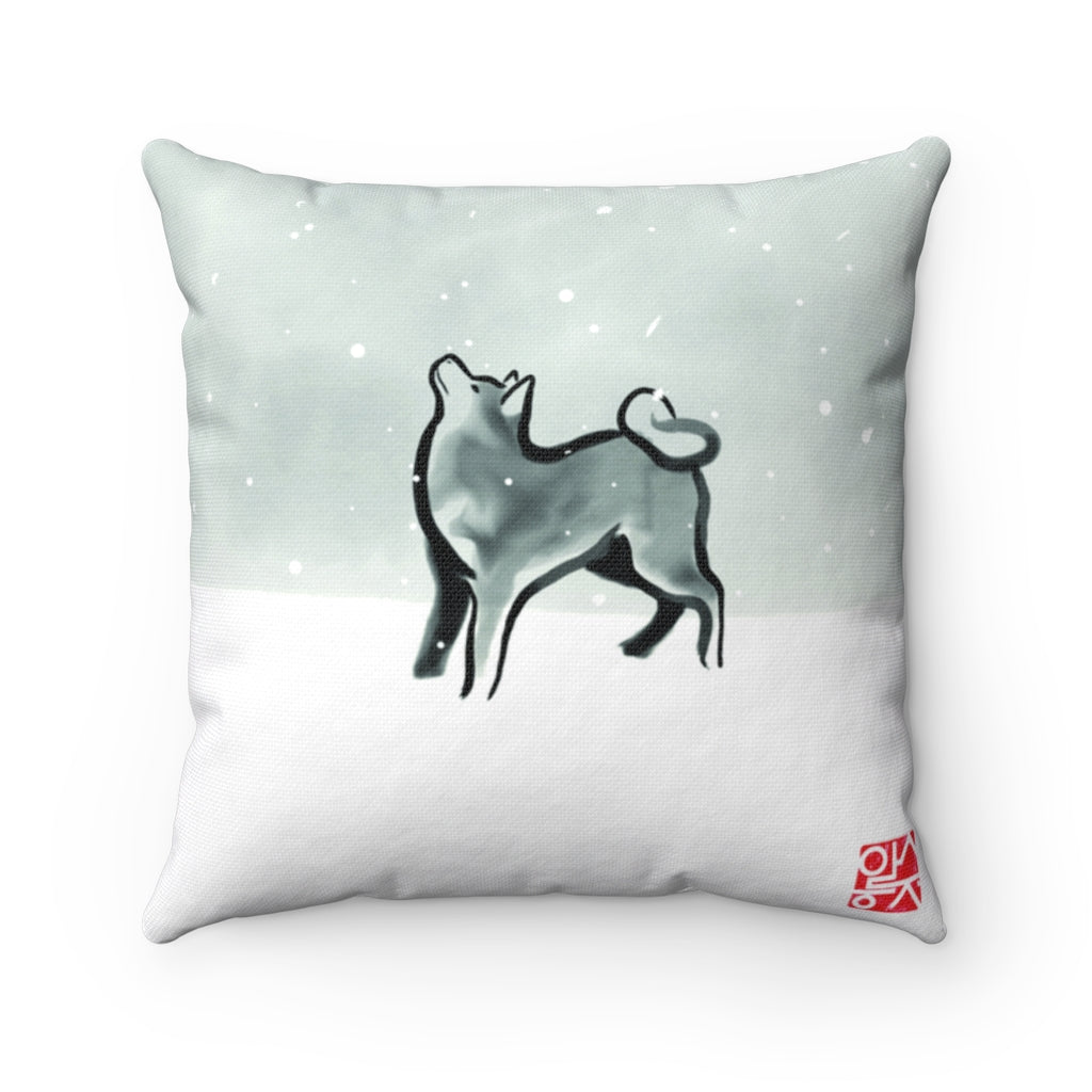 Snowy Sky Shiba Akita Spun Polyester Square Pillow