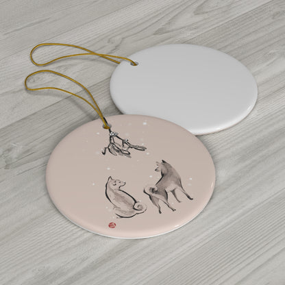 Underneath the Mistletoe Shiba Inu Ceramic Ornament | Christmas Tree Deco Holidays Dog Pet Lovers Gift Cute Snow Jingle Bell Star
