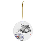Shiba Inu Treat Ceramic Ornament | Christmas Tree Deco Holidays Dog Pet Lovers Gift Cute Snow Jingle Bell Star