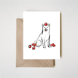 Apple and Shiba Inu Greeting Card | Cream Sumi-e Painting Ink Illustration Zen Asian Dog Puppy Anniversary Baby Shower Pet Lovers