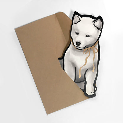 Gold Ribbon Red Shiba Puppy Die-cut Card