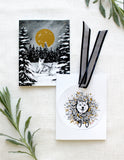 Wreath Shiba Ornament Holiday Greeting Card, Sumi-e Gift Tag
