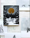 Winter Holiday Card Set of 6,Shiba Inu Dog Sumi-e Painting Art Print Love Ink Illustration New Years Eve Christmas Snow Pet Lovers Mistletoe