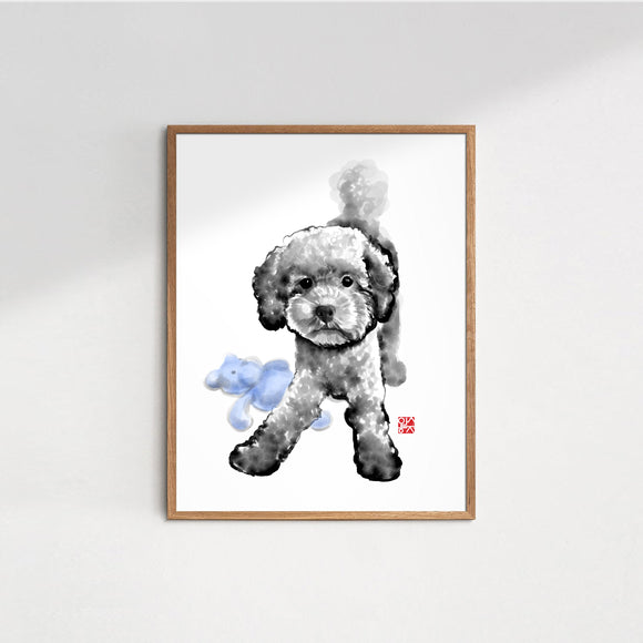Forberedende navn Gulerod præcedens Poodle and Teddy Bear Art Print Poster | Sumi-e Painting dog Ukiyo-e I –  RICE&INK
