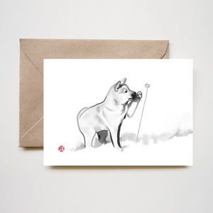 Shiba Puppy and Flower Greeting Card