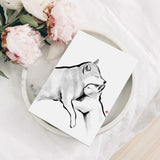 Shiba Inu and Cat Hug, Lean On Me Greeting Card | Sumi-e Ink Painting Pet illustration Wabi Sabi Asian Brush Zen theme Dog lover Friendship