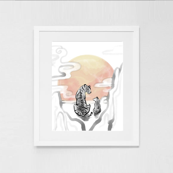 Sunrise Shiba Tiger Art Print Poster | Sumi Ink