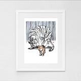 Shiba Puppy Roar to Tiger Art Print Poster | Sumi Ink