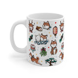 Happy Shiba Holiday Mug | Sumi-e Ink Gift Painting Japanese Cute Dog Animal Illustration Tea Coffee Christmas