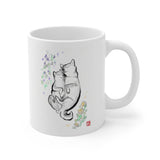 My Mum(Mom) Loves Violets Ceramic Mug | Sumi-e Ink Mother's Day Father's Day Easter Spring Puppy Flower Pet Asian Japanese Zen Dog lover