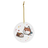 Shiba Inu Treat Ham Ceramic Ornament | Christmas Tree Deco Holidays Dog Pet Lovers Gift Cute Snow Jingle Bell Star