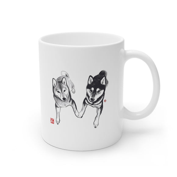 Lovers Shiba Inu Couple Mug | Sumi-e Ink Gift Painting Japanese Cute Dog Animal Illustration Tea Coffee Birthday