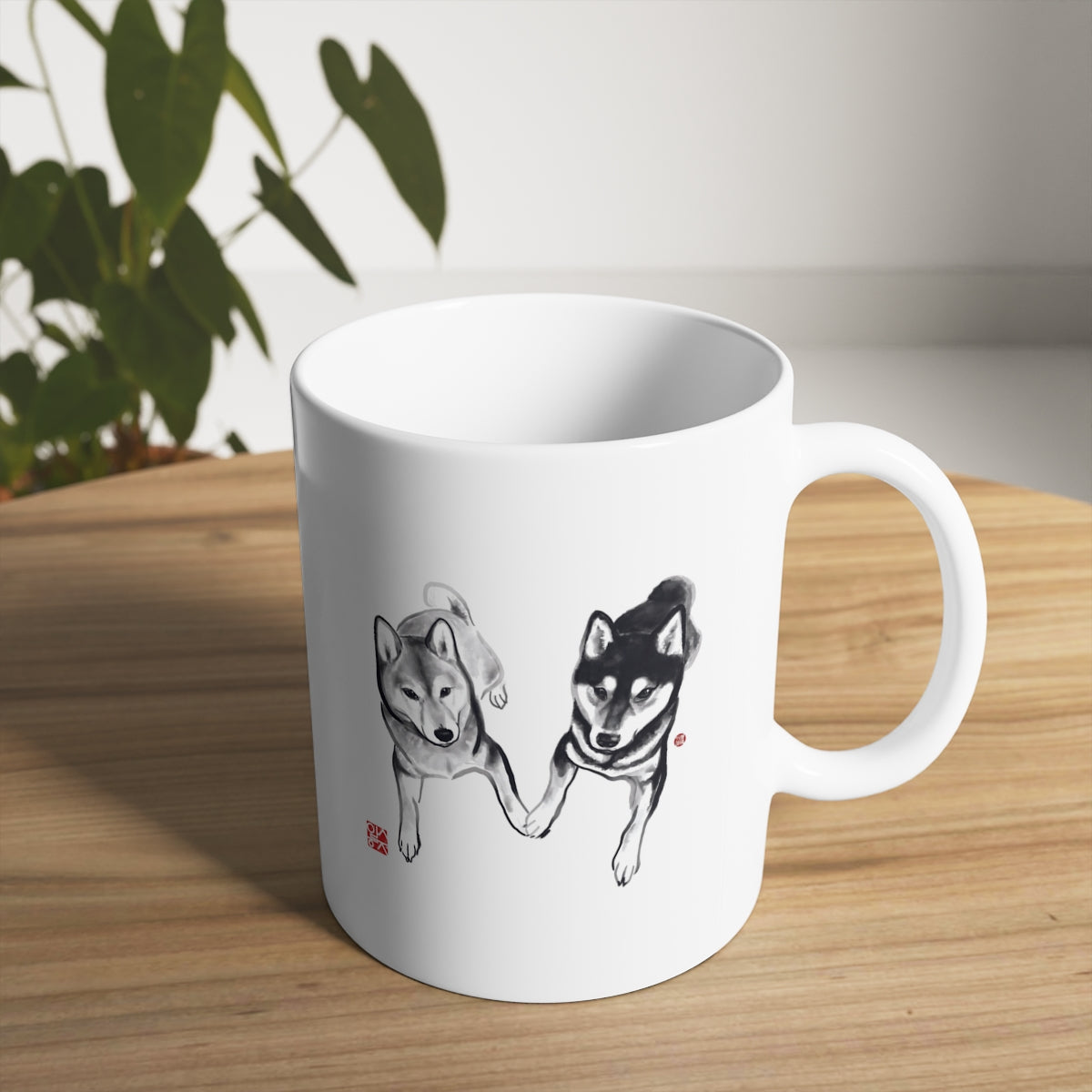 Lovers Shiba Inu Couple Mug | Sumi-e Ink Gift Painting Japanese Cute Dog Animal Illustration Tea Coffee Birthday