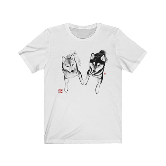 Couple Shiba Inu Unisex Jersey Short Sleeve Tee | Sumi Ink Art