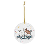 Two Shiba Inu in Scarf Ceramic Ornament | Christmas Tree Deco Holidays Dog Pet Lovers Gift Cute Snow