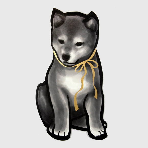 Gold Ribbon Red Shiba Puppy Die-cut Card