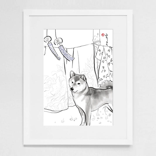 Shiba Inu and Kimono Art Print Poster