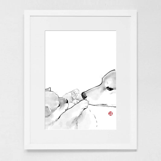 Mother and Puppy Shiba Art Poster