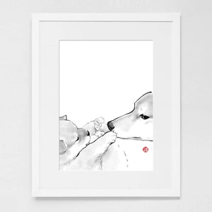 Mother and Puppy Shiba Art Poster