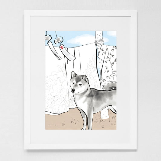 Shiba Inu and Kimono Art Print Poster