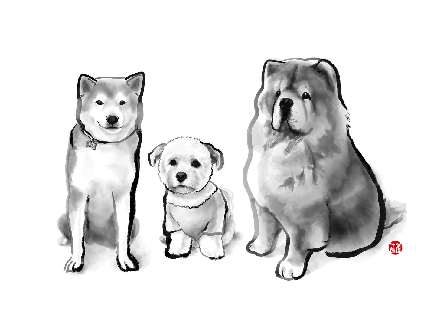 Custom Sumi Ink B&W Pet Portrait