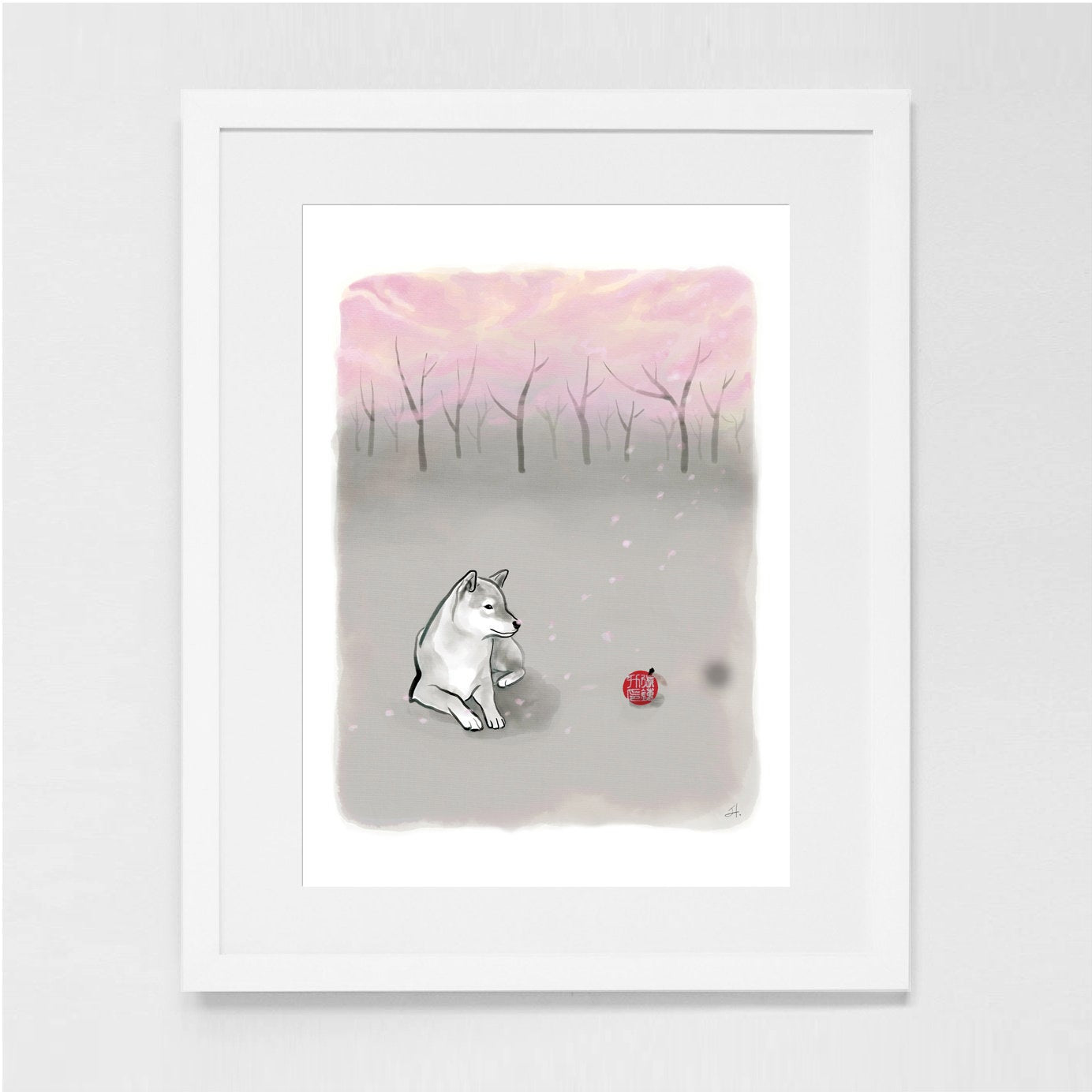 Pink Blossom Tree Shiba Inu Art Print