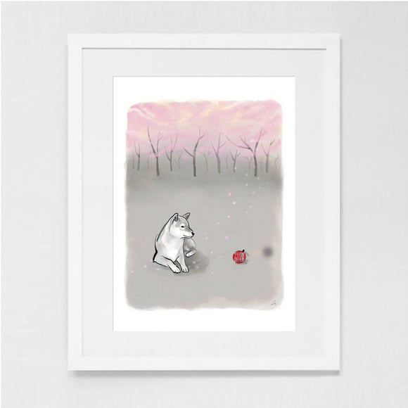 Pink Blossom Tree Shiba Inu Art Print