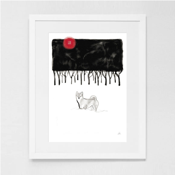 Snowy Forest Shiba Inu Art Print Poster