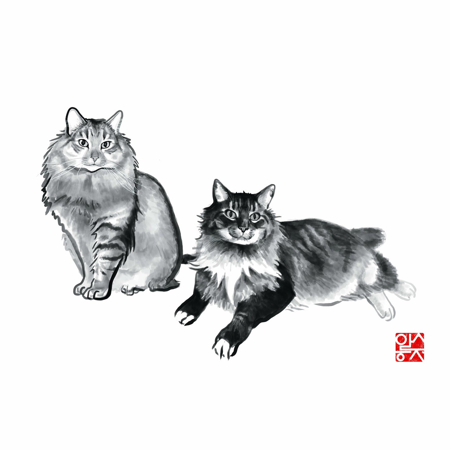 Custom Sumi Ink B&W Pet Portrait