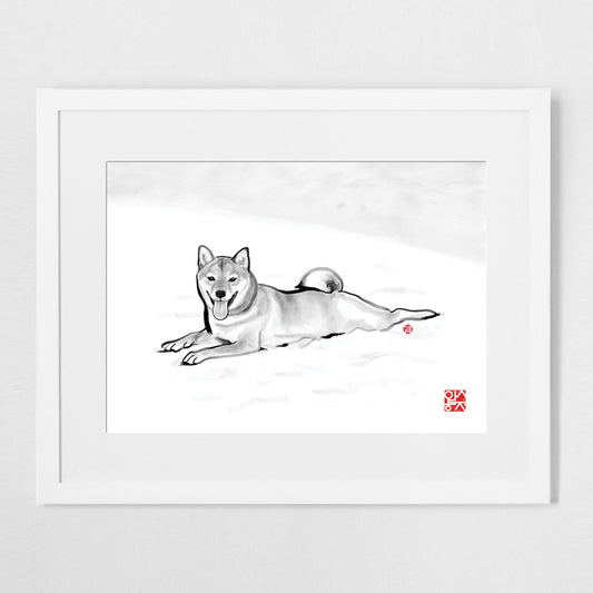 Shiba at the Beach Art Print Poster