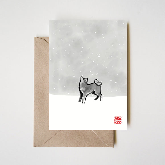 Snowy Sky Akita Greeting Card