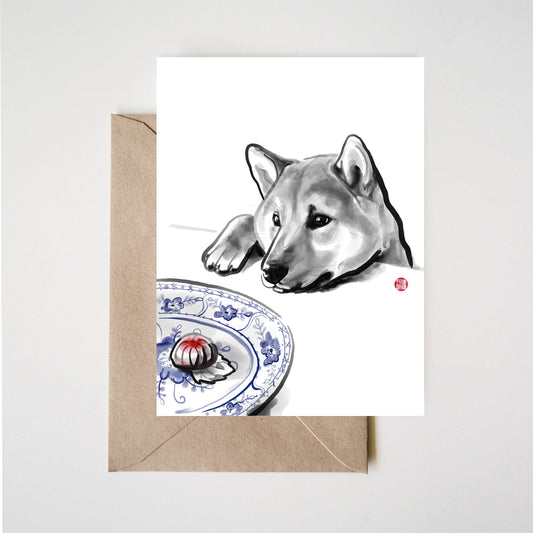 Shiba Inu Waiting for Treat Greeting Card