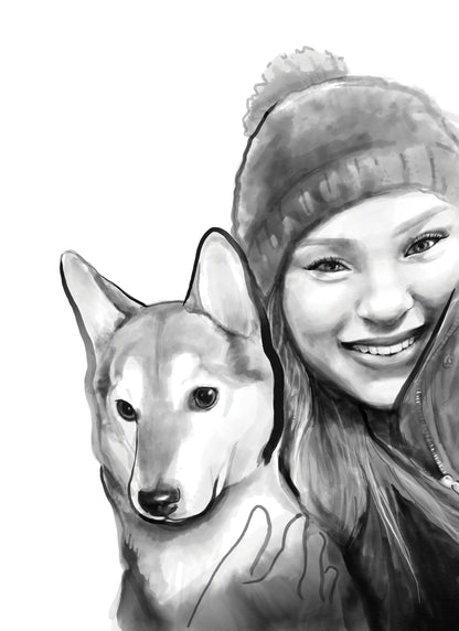 Custom Sumi Ink B&W Pet Portrait