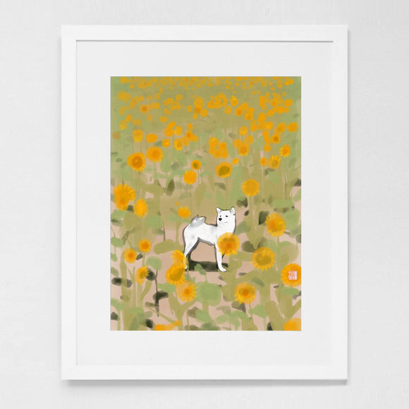 Shiba Inu in Sunflowers Art Print Poster
