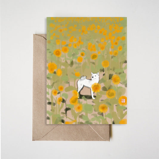 Shiba Inu in Sunflowers Greeting Card