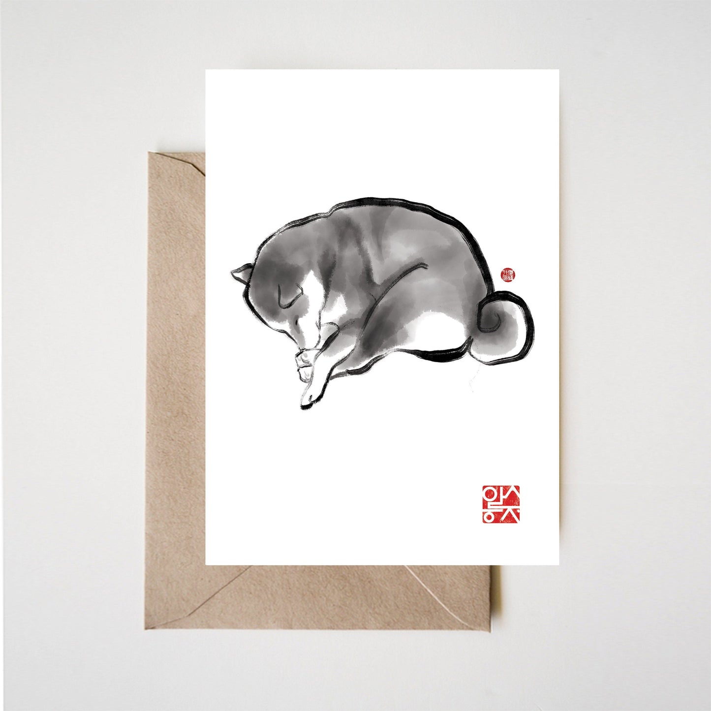 Curled up Shiba Inu Greeting Cards