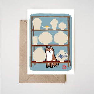 Shiba Inu Behind Moon Jars Greeting Card