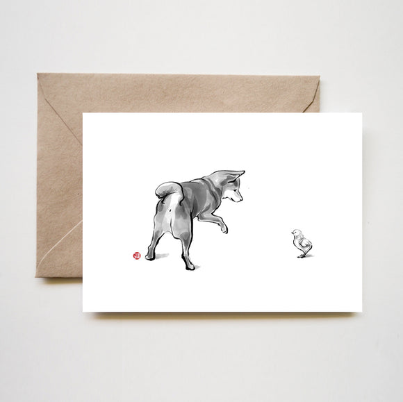 Shiba Inu and Little Chick Greeting Card