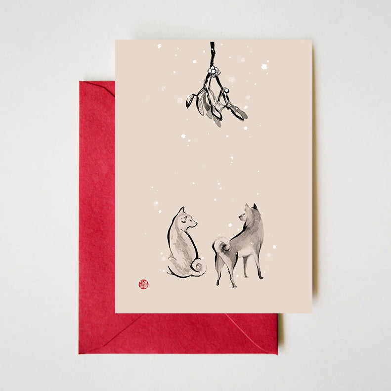 Shiba Inu underneath the Mistletoe Card