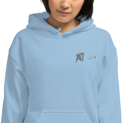 Embroidered Shiba Inu and Red Ball Unisex Hoodie | Sweatshirt Red Hearts Love Valentine's Day Gift Dog
